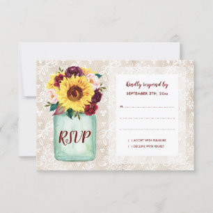 Rustic Sunflowers Mason Jar Wedding RSVP Card