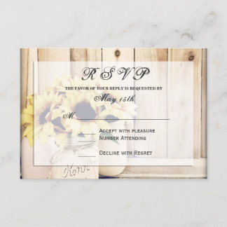 Rustic Sunflowers Mason Jar Wedding RSVP Cards