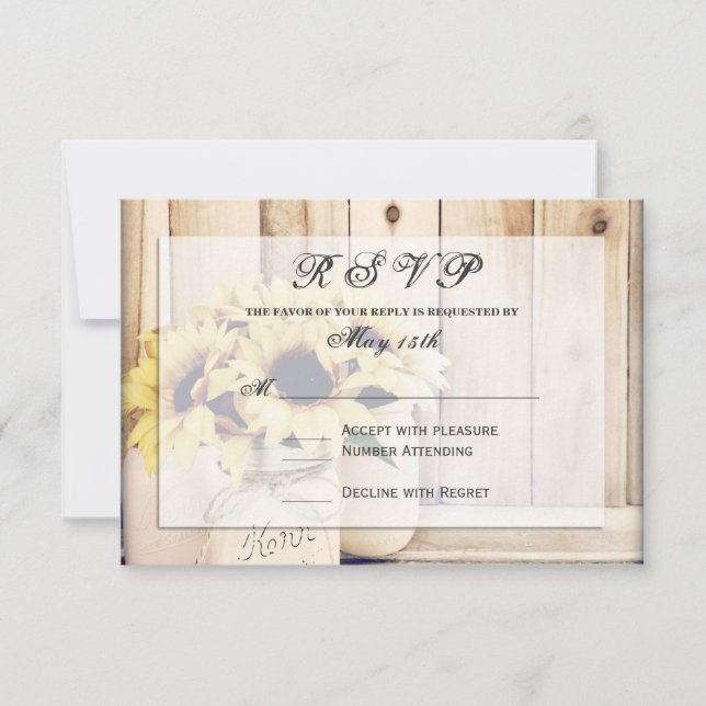 Rustic Sunflowers Mason Jar Wedding RSVP Cards (Front)