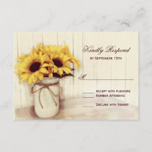 Rustic Sunflowers Mason Jar Wedding RSVP Cards