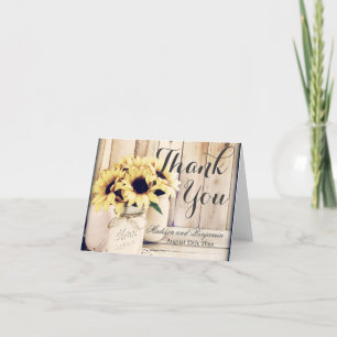 Rustic Sunflowers Mason Jar Wedding Thank You Card