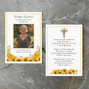 Rustic Sunflowers Memorial Photo Prayer Card