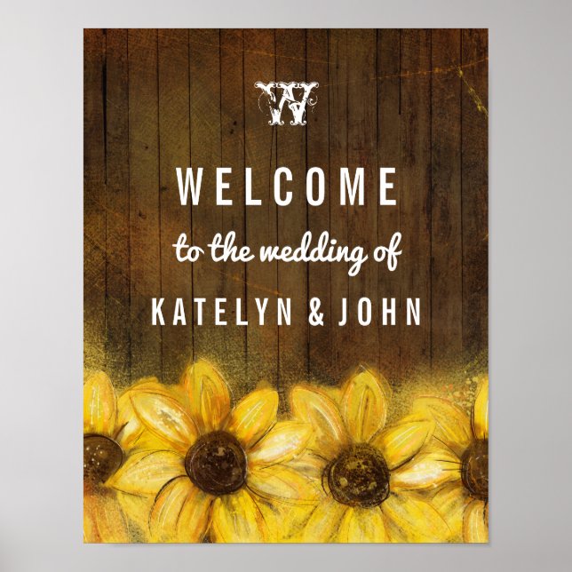 Rustic Sunflowers Monogram Welcome to the Wedding Poster (Front)