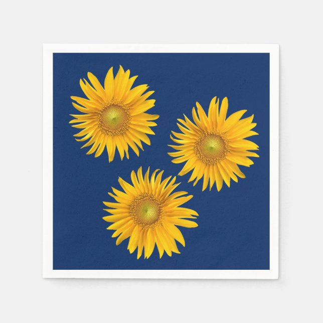 Rustic Sunflowers Navy Blue Napkin (Front)