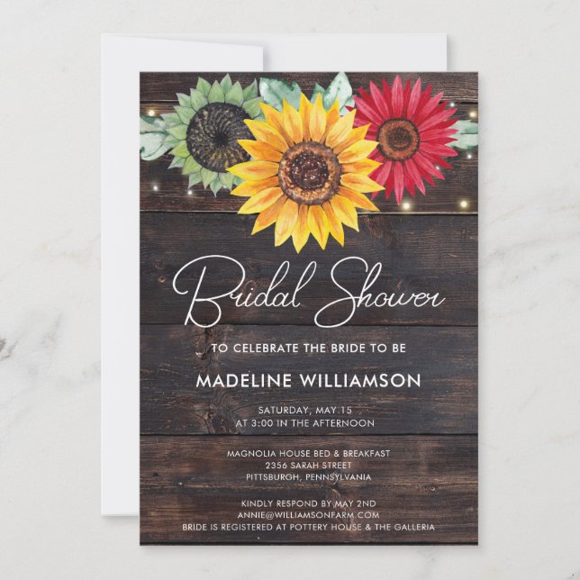 Rustic Sunflowers on Barn Wood Bridal Shower   Invitation (Front)