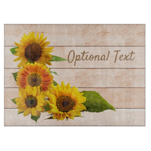 Rustic Sunflowers on Wood Cutting Board (Front)