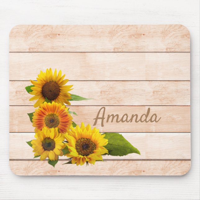 Rustic Sunflowers on Wood Mouse Pad (Front)