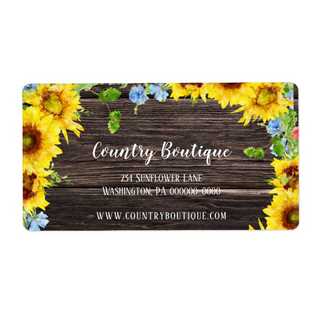 Rustic Sunflowers on Wood Return Address Label (Front)