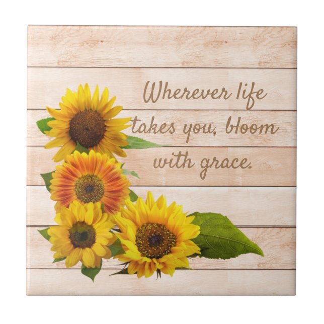 Rustic Sunflowers on Wood Tile (Front)