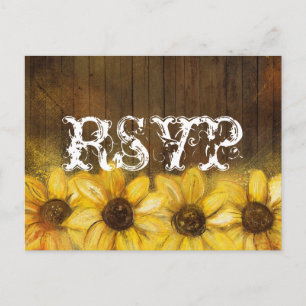 Rustic Sunflowers Painted on Wood RSVP Invitation Postcard