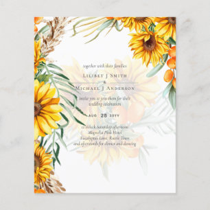 Rustic Sunflowers Pampas Grass Dusty Rose Wedding Flyer