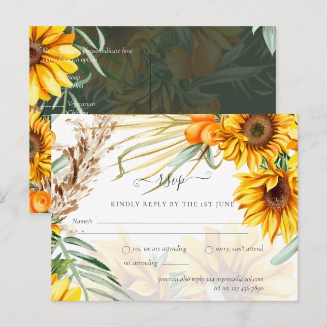 Rustic Sunflowers Pampas Grass Wedding Postcard (Front/Back)