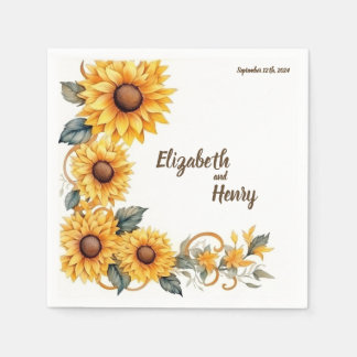 Rustic Sunflowers: Personalized Wedding Napkins