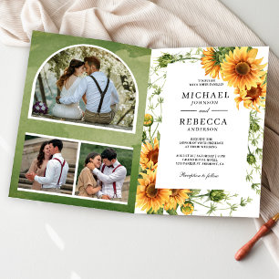 Rustic Sunflowers Photo Arch QR Code Wedding Invitation