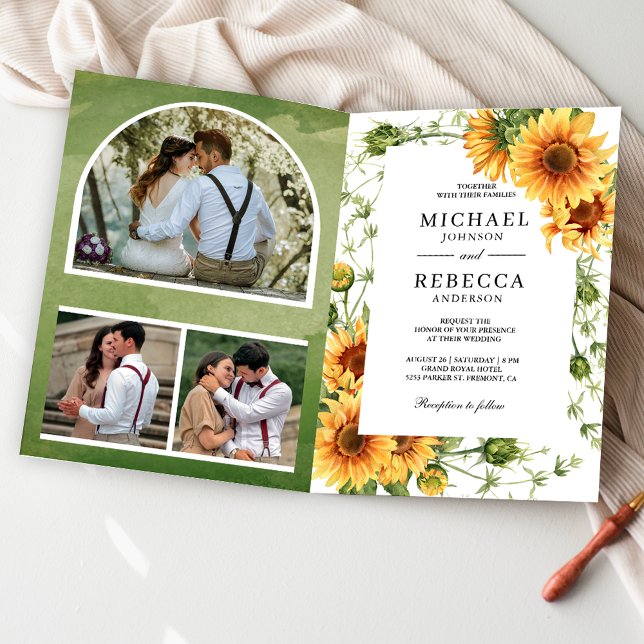 Rustic Sunflowers Photo Arch QR Code Wedding Invitation (Creator Uploaded)