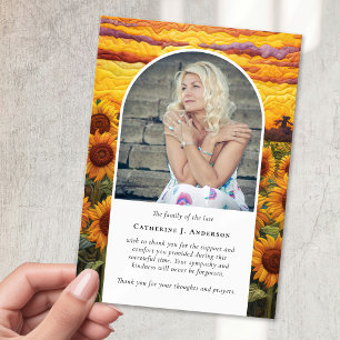 Rustic Sunflowers Photo Sympathy Funeral Memorial Thank You Card