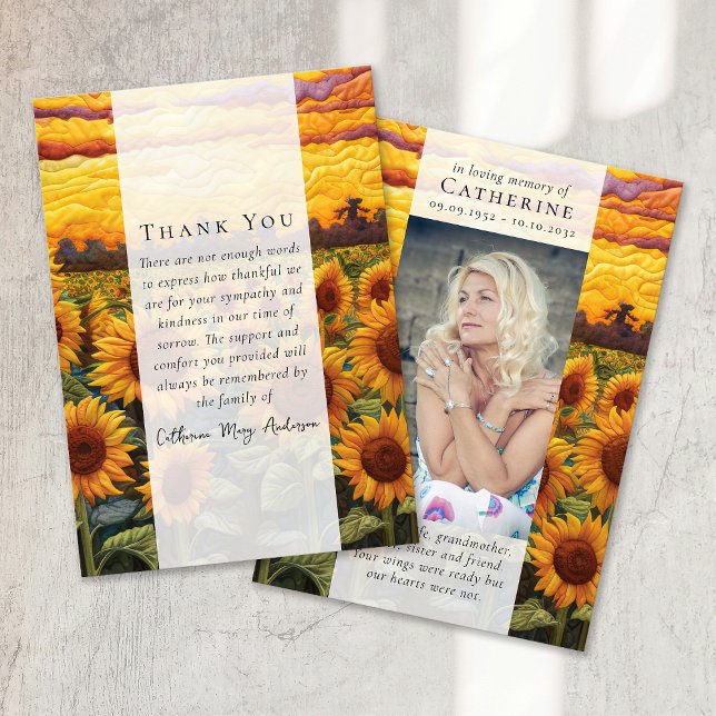 Rustic Sunflowers Photo Sympathy Funeral Memorial Thank You Card (Creator Uploaded)