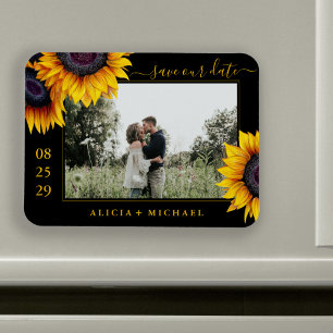 Rustic sunflowers photo wedding save the date magnet