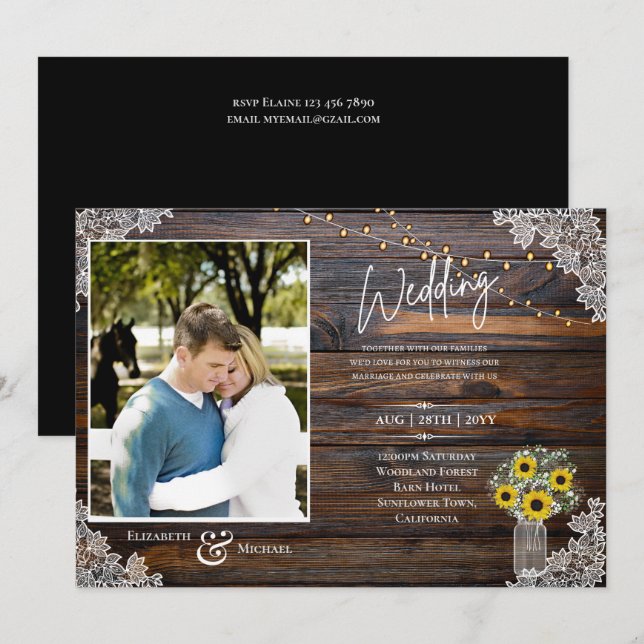 Rustic Sunflowers Photo Wedding Template Invite (Front/Back)