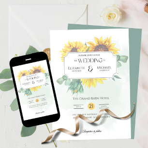 Rustic Sunflowers Print or Download Wedding Invitation