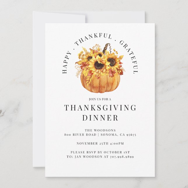 Rustic Sunflowers Pumpkin Thanksgiving Dinner  Invitation (Front)