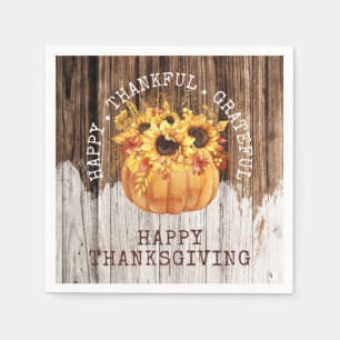 Rustic Sunflowers Pumpkin Wood Thanksgiving Napkin
