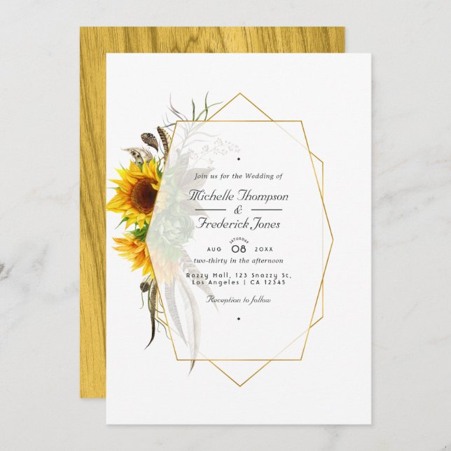 Rustic Sunflowers QR Code RSVP Bohemian Wedding Invitation (Front/Back)