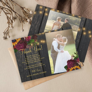 Rustic sunflowers roses 2 photos wood wedding card