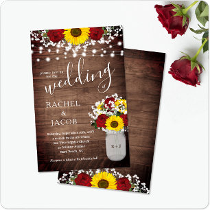 Rustic Sunflowers Roses Jar Lights Budget Wedding