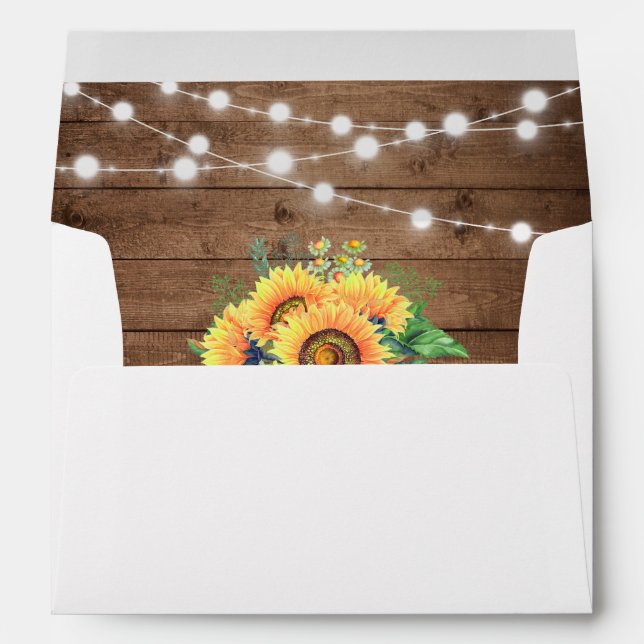 Rustic Sunflowers String Light Rustic Wood 5x7 Envelopes (Back (Bottom))