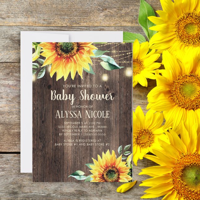 Rustic Sunflowers String Lights Baby Shower Invita Invitation (Creator Uploaded)