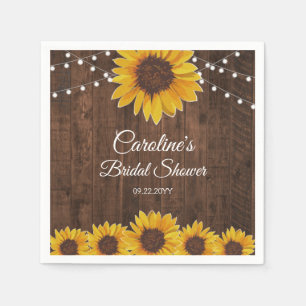 Rustic Sunflowers String Lights Bridal Shower Napkin