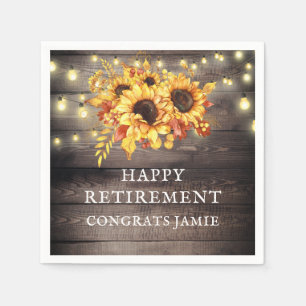 Rustic Sunflowers String Lights Retirement Party N Napkin
