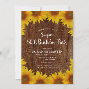 Rustic Sunflowers Surprise 50th Birthday Party Invitation
