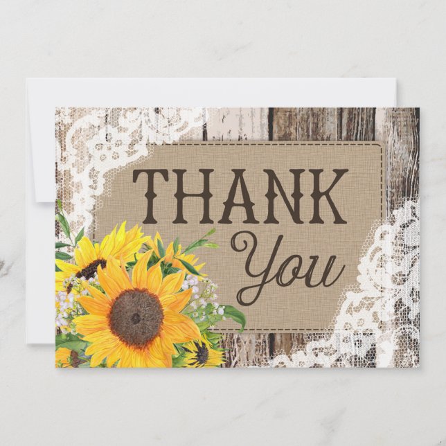 Rustic Sunflowers Thank You Card (Front)