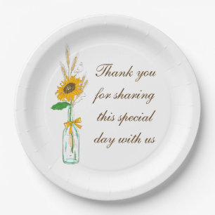 Rustic Sunflowers Thank You Country Floral Wedding Paper Plate