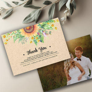 Rustic Sunflowers Thank You Wedding Photo Cards