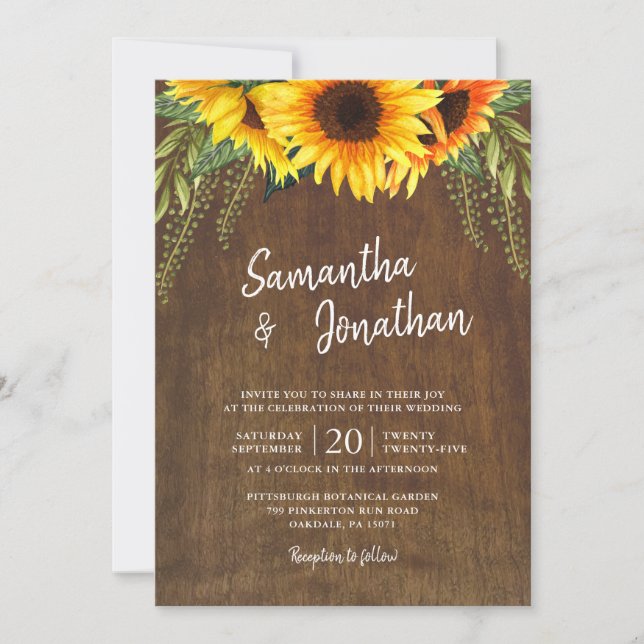Rustic Sunflowers Watercolor Wedding Invitation (Front)