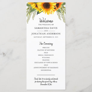 Rustic Sunflowers Watercolor Wedding Program Programme