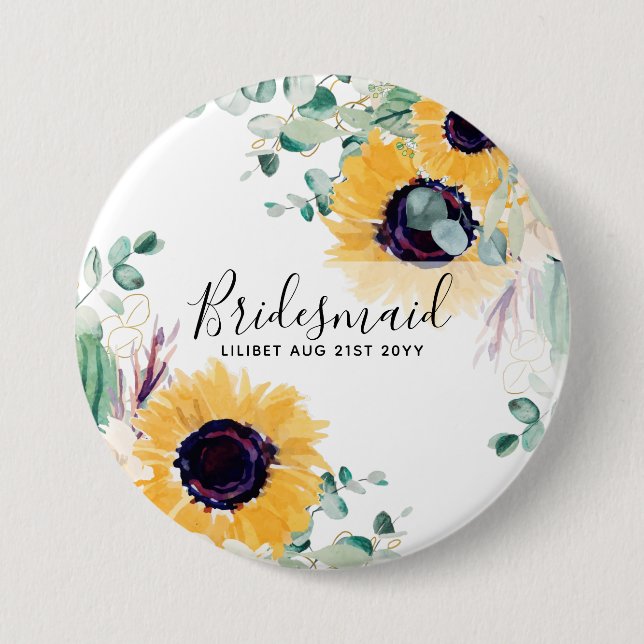 Rustic Sunflowers Wedding Bridal Party Bridesmaid 7.5 Cm Round Badge (Front)