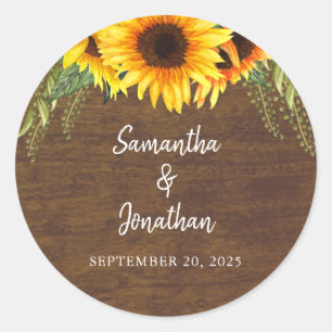 Rustic Sunflowers   Wedding Classic Round Sticker