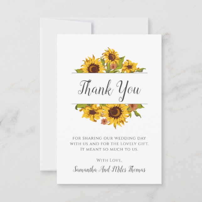 Rustic Sunflowers Wedding Flat Thank You Card (Front)