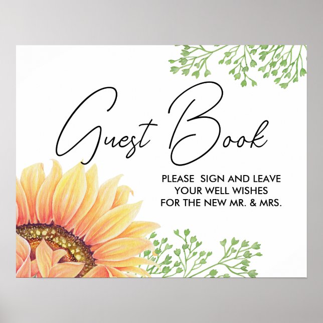 Rustic Sunflowers Wedding Guest Book Sign (Front)