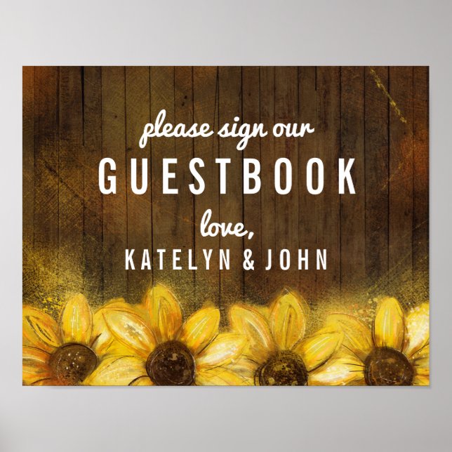 Rustic Sunflowers Wedding Please Sign Guestbook (Front)