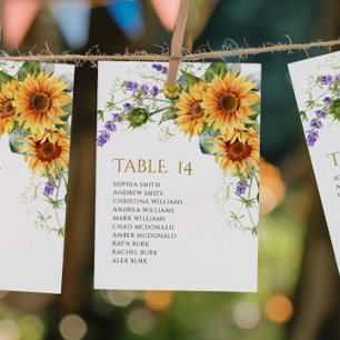 Rustic Sunflowers Wedding Seating Chart Cards
