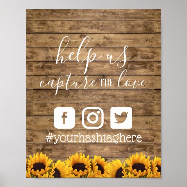 Rustic Sunflowers Wedding Social Media Hashtag Poster (Front)