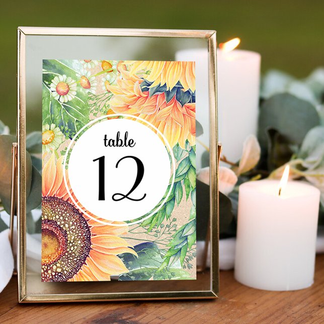 Rustic Sunflowers Wedding Table Number Card (Creator Uploaded)
