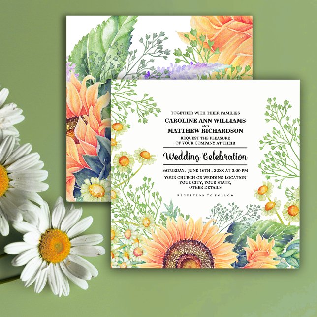 Rustic Sunflowers Wildflowers Watercolor Wedding  Invitation (Creator Uploaded)