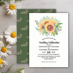 Rustic Sunflowers Wildflowers Wedding Invitation