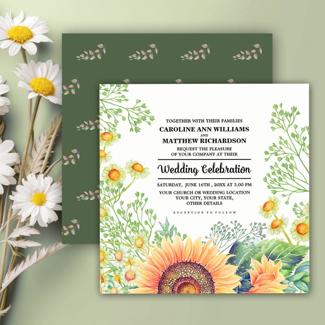 Rustic Sunflowers Wildflowers Wedding Invitation (Creator Uploaded)
